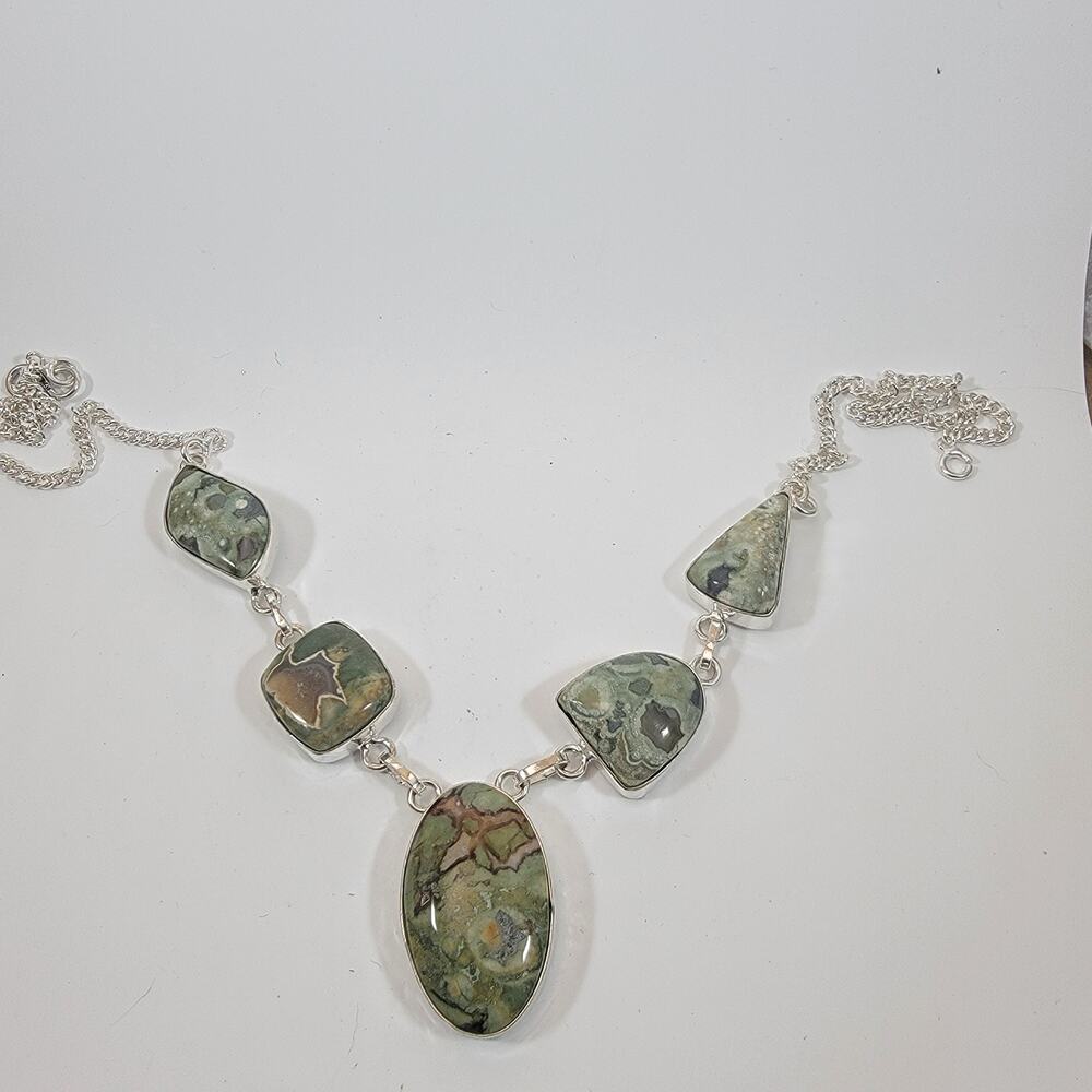 Handmade Green Jasper Necklace Artisan Sterling Silver Jewelry Unique Gemstone